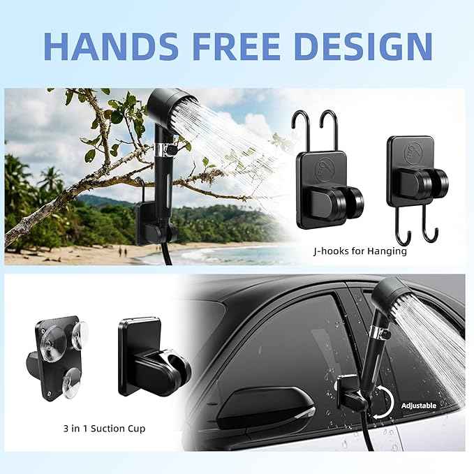 Portable Shower for Camping, IPX8 Filtered Camping Shower with Rechargeable 8000mAh Battery, Intelligent LED Display, 4 Spray Modes,Outdoor Camp Shower Pump for Hiking, Travel, Pet