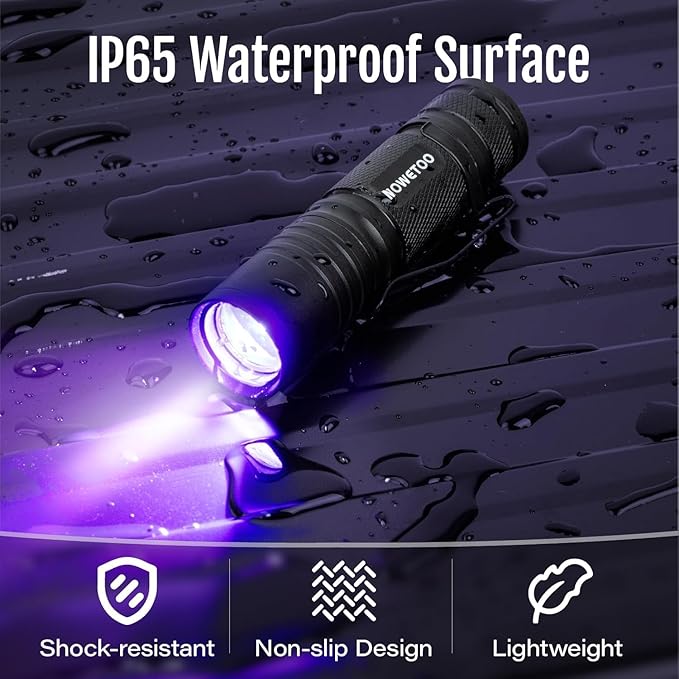 Black light UV Flashlight Rechargeable, 395nm Mini Zoomable Blacklight Woods Lamp, Portable But Powerful USB Ultraviolet Flashlights for Pet Urine Detection, Home, Scorpions, Resin Curing, Leak