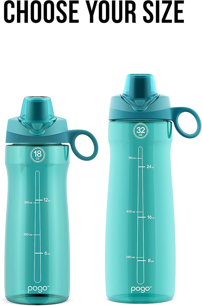 Pogo BPA-Free Plastic Water Bottle with Chug Lid, Blue Atoll, 32 oz.