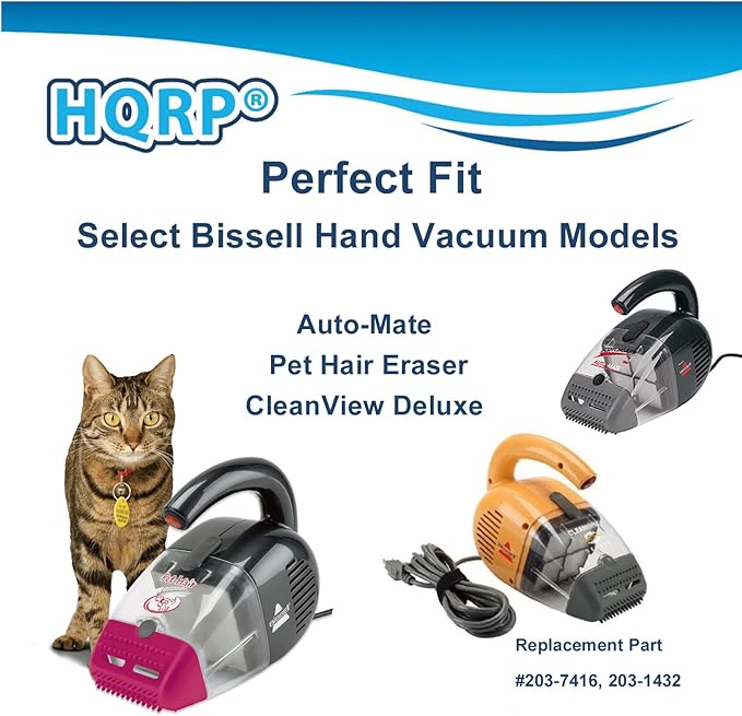 HQRP 2-pack Filter Assembly compatible with Bissell Auto-Mate 35V4, Pet Hair 33A1 27K6, CleanView 47R5 series Hand Vacs, parts 2037416 203-7416 2031432 203-1432 97D5 Replacement - AquaVibe