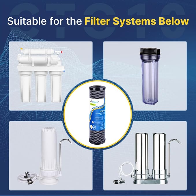 1 Micron 10" x 2.5" Whole House CTO Carbon Water Filter Cartridge Replacement for Home Countertop System, Dupont WFPFC8002, WFPFC9001, FXWTC, SCWH-5, WHEF-WHWC, WHCF-WHWC, CTO10, T01, 2PACK