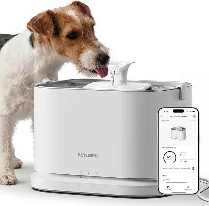 PETLIBRO Quiet Dog Water Fountain Stainless Steel Tray, Smart Pet Water Fountain for Dogs Inside with App Monitoring, 3L Dog Fountain Water Bowl, Automatic Water Dispenser for Dogs, Cat Water Fountain