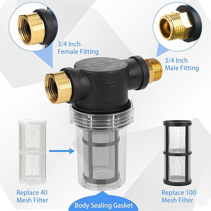4 Pcs Washing Machine Water Filter with 40 Mesh 100 Mesh Screen Garden Hose Percolator Pressure Washer Percolator Inline Water Sediment Filter for RV Camping Car Wash
