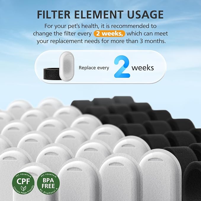 16 Pack Cat Water Fountain Filters for 108/3.2L& 67oz/2L Stainless Steel Pet Water Dispenser Cat/Dog Fountain Filter Replacement(8 Filters & 8 Sponges)