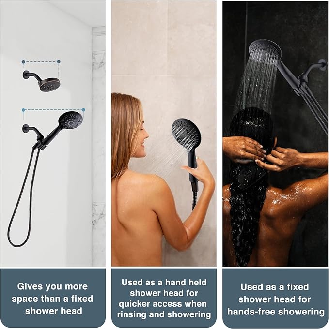 BRIGHT SHOWERS 9 Spray Settings Shower Head with Handheld High Pressure Oil-Rubbed Bronze Hand Held Showerhead with 60 Inch Stainless Steel Hose and Adjustable Overhead Bracket - AquaVibe