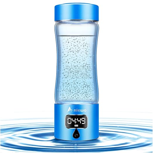Hydrogen Water Bottle Generator with SPE/PEM Technology, Anlewo Portable H2 Water Ionizer Machine,5000PPB,6 Hours Hydrogen Retention for Family Friends Office Travel Sports Fitness (Blue)
