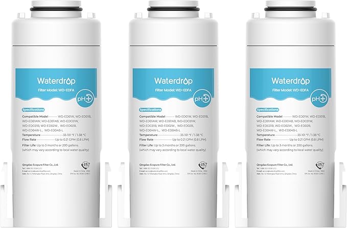 Waterdrop WD-EDFA Alkaline Filters Replacement for Waterdrop Electric Pitcher 𝐖𝐃-𝐄𝐃𝟎𝟏/𝐄𝐃𝟎𝟐/𝐄𝐃𝟎𝟒/𝐄𝐃𝟎𝟏𝐀/𝐄𝐃𝐂𝟎𝟏, NSF/ANSI 42&372, Improve PH, 3 Months or 200 Gallons, 3 Filters