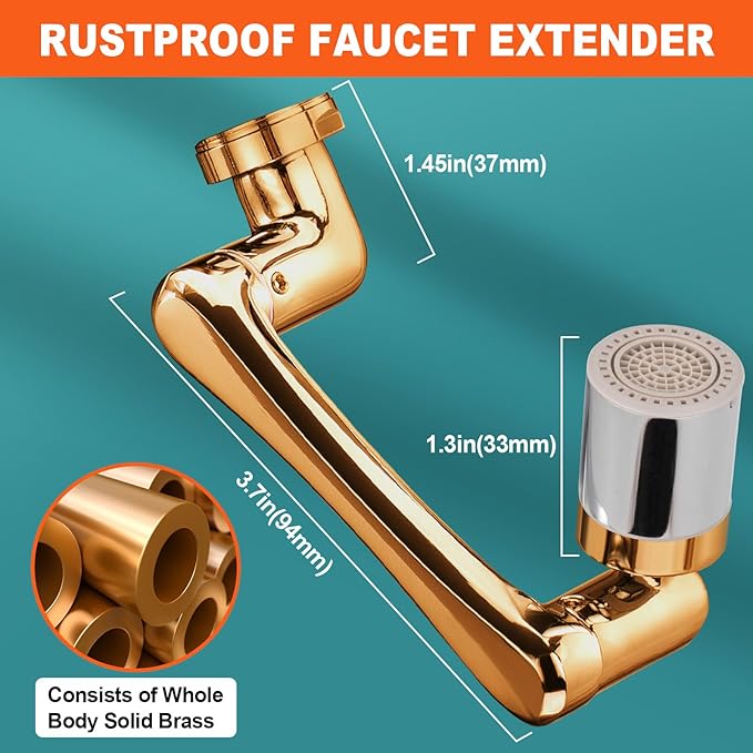 Spurtar 1440° Sink Faucet Aerator Extension Swivel Faucet Extender for Toddlers, 2 Sprayer Modes Rotatable Bathroom Kitchen Head Replacement Tap Attachment with Filter for G 1/2", 55/64",15/16"
