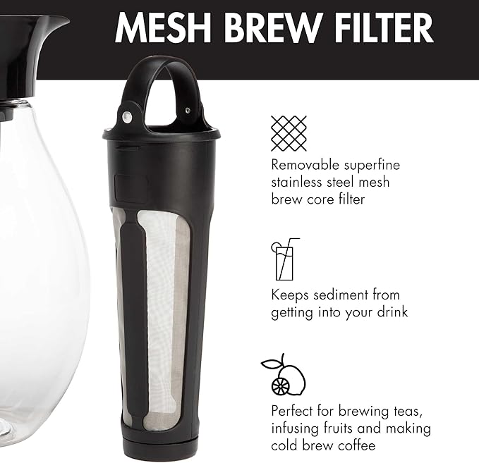 Primula The Big Iced Tea Maker and Infuser, Plastic Beverage Pitcher with Leak Proof, Airtight Lid, Fine Mesh Reusable Filter, Made without BPA, Dishwasher Safe, Black (Pack of 4)