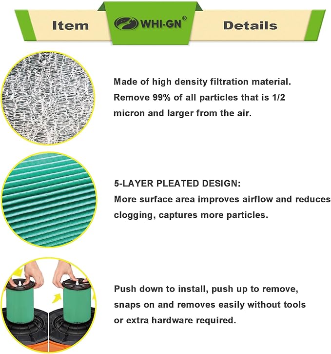 VF6000 Filter Replacement for Rigid Shop Vac Filter 5-20 Gallon, 5-LAYER HEPA Cartridge 97457 + VF3502 Vacuum Bags 23743 2-LAYER High Efficiency for RIDGID 12-16 Gal Wet/Dry Vacuums (2FILTER + 5BAGS) - AquaVibe