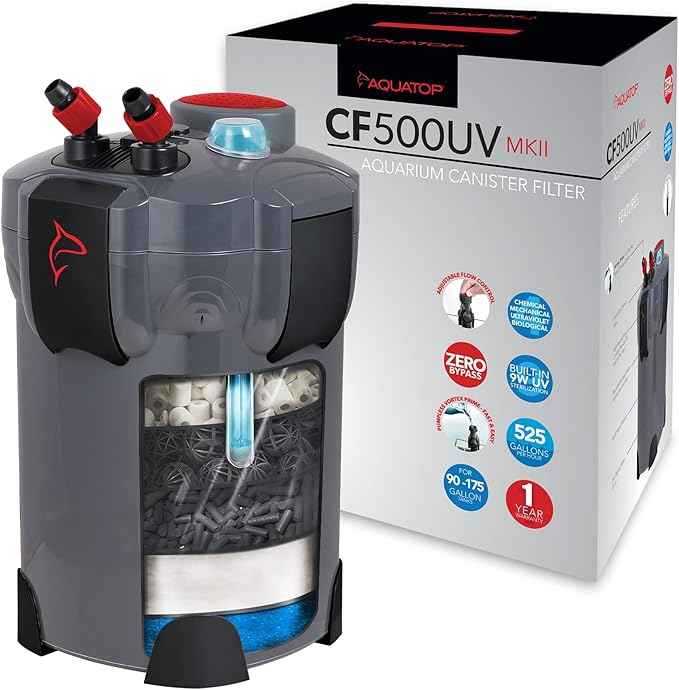 Aquatop 5-Stage Canister Filter with Vortex Prime, 9W UV, 525GPH Flow Rate, 55W Power, Up to 175 Gal – Including All Filtration Media, Great for Salt & Freshwater Tanks, UV for Crystal Clear Water