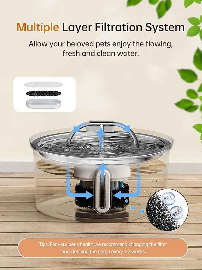 Cat Water Fountain Stainless Steel, 3.2L/108OZ Pet Water Fountain for Drinking,Automatic Metal Dog Water Fountain with 8 Filters & 8 Sponges,Quiet Pump,Dual-Stream for Cats, Dogs,Multiple Pets Indoor