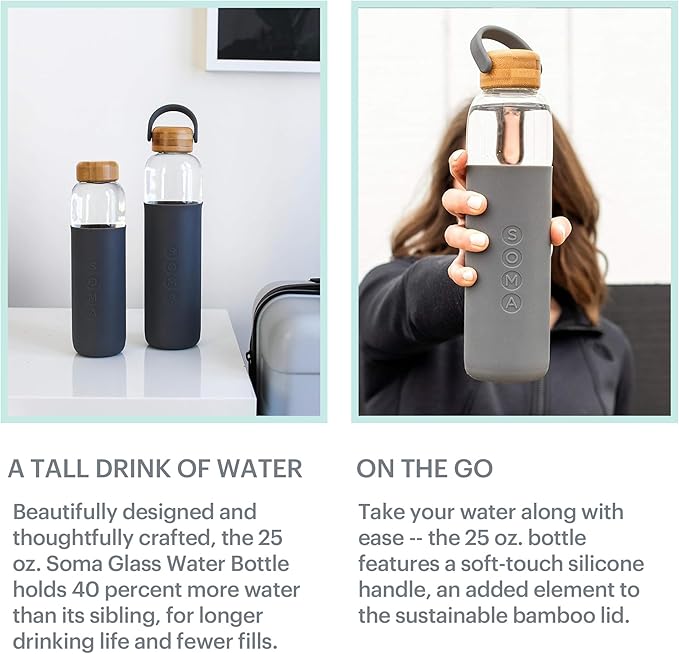 Soma by Full Circle 25oz Glass Water Bottle with Silicone Sleeve - BPA-Free, Leak-Proof, Eco-Friendly, Sustainable - Gray