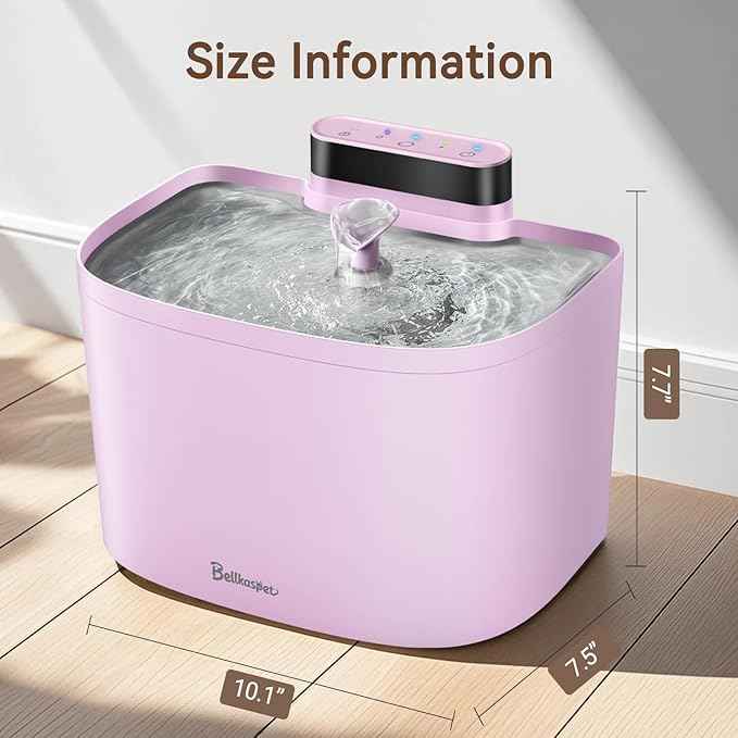 Cat Water Fountain, 122oz/3.6L Pumpless Wireless Cat Fountain, Cordless Water Fountains for Cats Indoor, Dog Pet Water Fountain Battery Operated with Stainless Steel Tray (Pink, Fountain+2 Fliters)