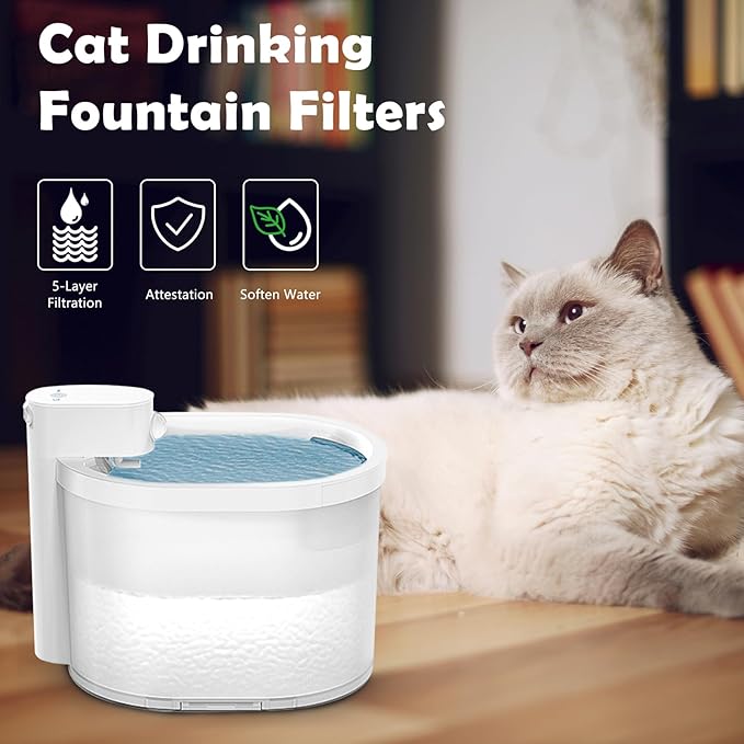 4 Pack Cat Water Fountain Filter & 6 Pack Replacement Fliter Sponges Compatible with Uahpet Water Fountain 67oz/2L Automatic Pet Fountain,Pack of 10