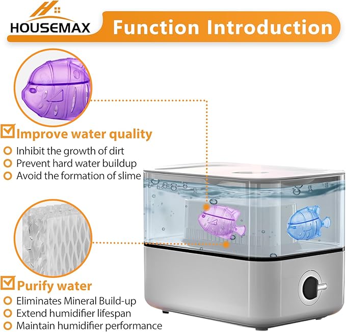 HOUSEMAX 4 Pack WF813 Humidifier Wick Filters with 2 Cleaning Fish, Compatible with Vicks Equate Eqwf813 Eq-2119-Ul, Relion RCM-832 RCM-832N, ProCare PCCM-832N Cool Mist Humidifier Replacement Filter