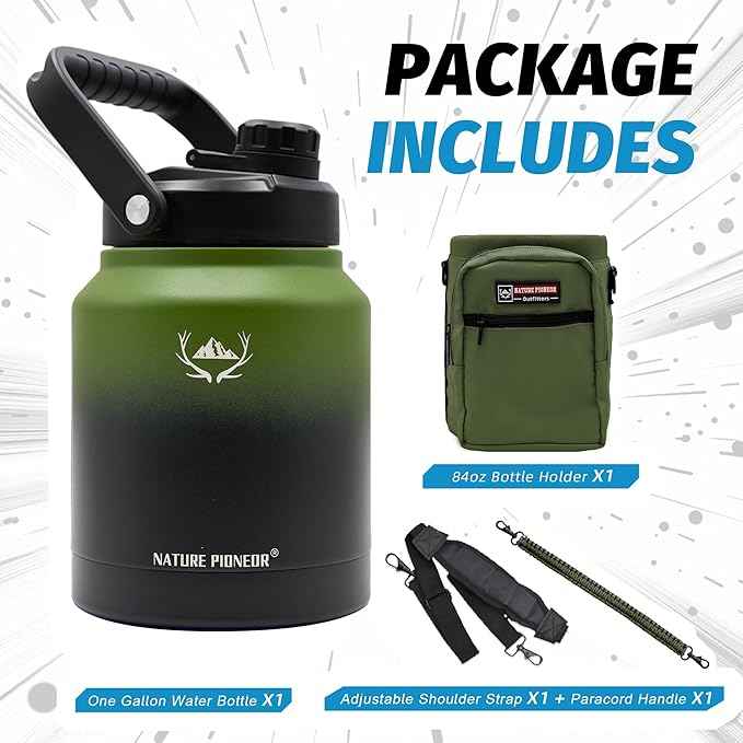 NATURE PIONEOR 84 oz Insulated Water Bottle - Double Vacuum Stainless Steel Water Jug with Holder/Carrier, Wide Mouth, Outdoor Sports, Hiking, Camping, Gym