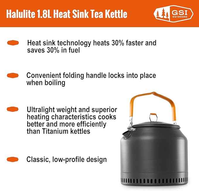 GSI Outdoors Halulite 1.8L Tea Kettle HS I Heat Sink Technology, Ultralight Camp Kettle