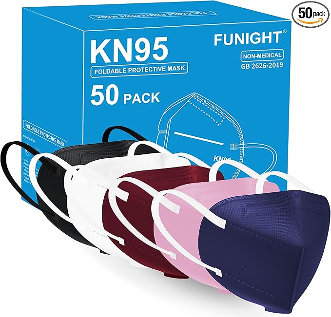 Funight KN95 Face Mask 5-Ply Breathable Filter Efficiency≥95% Protective Cup Dust Disposable Masks Against PM2.5 Multicolor 50 Pack - AquaVibe