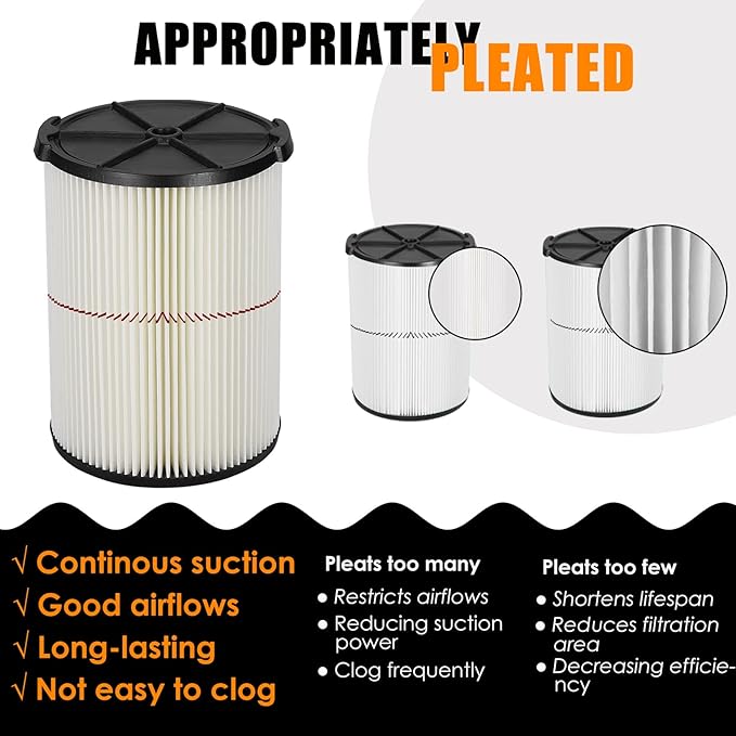 Universal Filters Replaces CMXZVBE38755/ CMXZVBE38754 Craftsman Filter, Replaces # 009-38754 Red Stripe Filter, Fits 5 6 8 9 12 14 16 20 gallon CRAFTSMAN Shop Vacuums with Foam Sleeve - AquaVibe