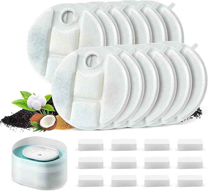 12 Pack Pet Drinker Replacement Filters for Petlibro Capsule Pet Drinker PLWF008, Contains 12 Filters and 12 Sponges