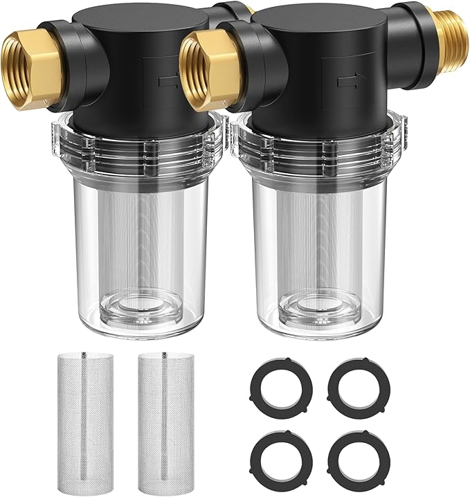 Twinkle Star 2 Pcs Hose Filter, Attachment Line Garden Hose Water Filter with 100 Mesh and 40 Mesh Screen, Garden Hose Filter Pressure Washer Inlet for RV Camping Car Wash Water Hose