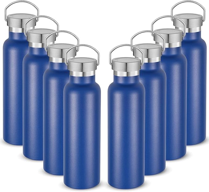 Neihepal 20 oz Insulated Water Bottles,Stainless Steel Double Wall Sport Bottle with Lid of Handle (8, Navy)