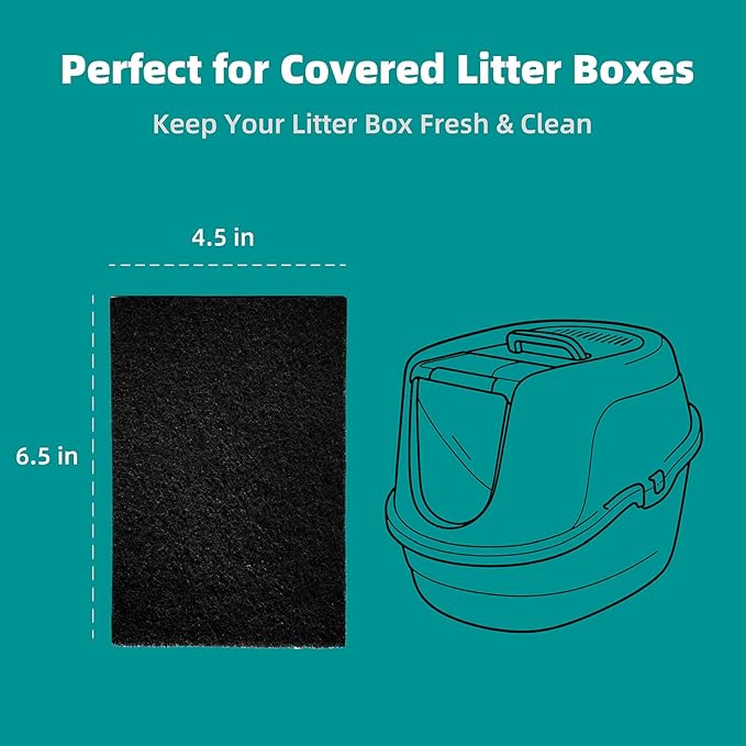 9-Pack 4.5" x 6.5" Carbon Filter Pads for Covered Cat Litter Boxes – Odor Control Replacement Liners for Enclosed Litter Systems
