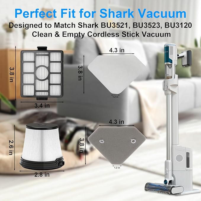Replacement Filters for Shark Clean & Empty Vacuum Cleaner BU3523 BU3120 BU3521, HEPA, Foam, and Pre-Motor Filter Combo, Washable and Reusable - AquaVibe