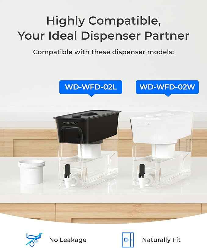 Waterdrop Fluoride-Reducing Replacement Filters for WD-WFD-02L, WD-WFD-02W Dispenser Filtration System, Reduces PFOA/PFOS, Last Up to 150 Gallon or 2 months, WD-PF-03B (2 Packs)