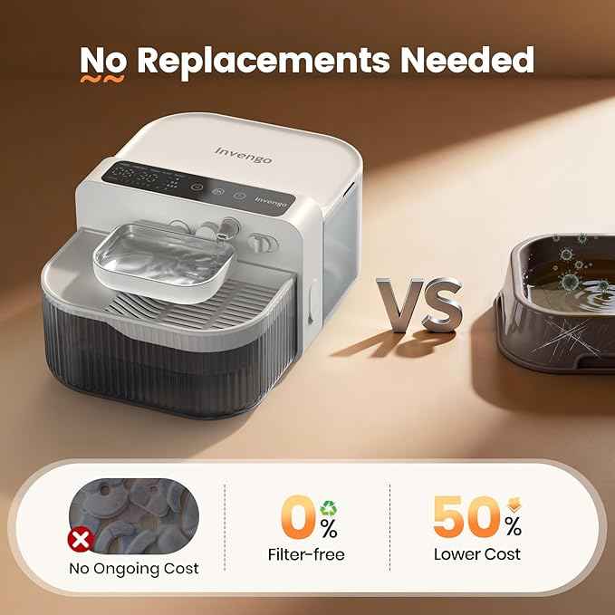 Filterless Cat Water Fountain with Wastewater Separation, 3.5L Stainless Steel Cat Fountain No Filter Needed, Wireless Pet Water Fountain for Cats & Small Dogs, 180-Day Battery, Smart Alert