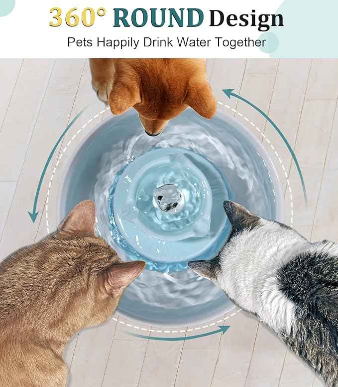 Ceramic Cat Water Fountain, Ceramic Pet Fountain, 2.1 L Drinking Fountains Bowl for Cats and Dogs with Replacement Filters and Foam(Sky Blue)