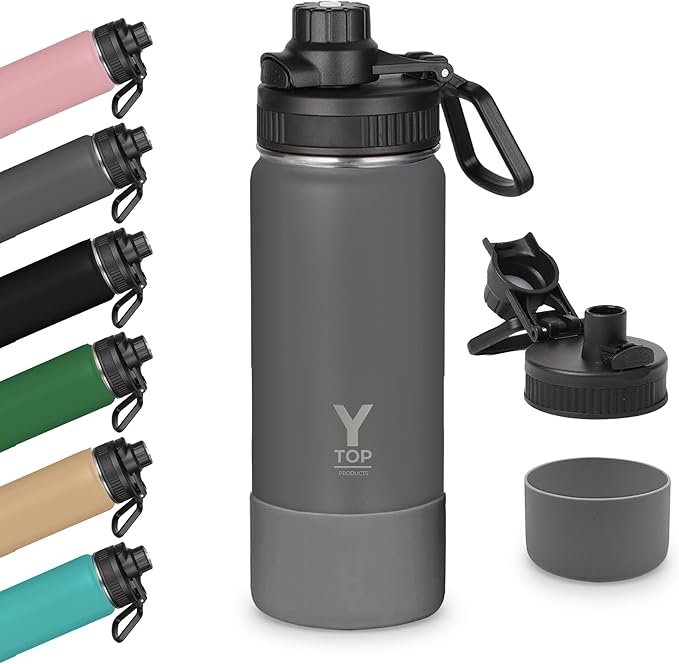 Y TOP 18 oz Insulated Water Bottle Leak Proof Spout Lid Fits in Car Cup Holder – Double Wall Dishwasher Safe Easy Clean stainless steel drinking water bottle for Gym Kids Sports Travel Hiking School