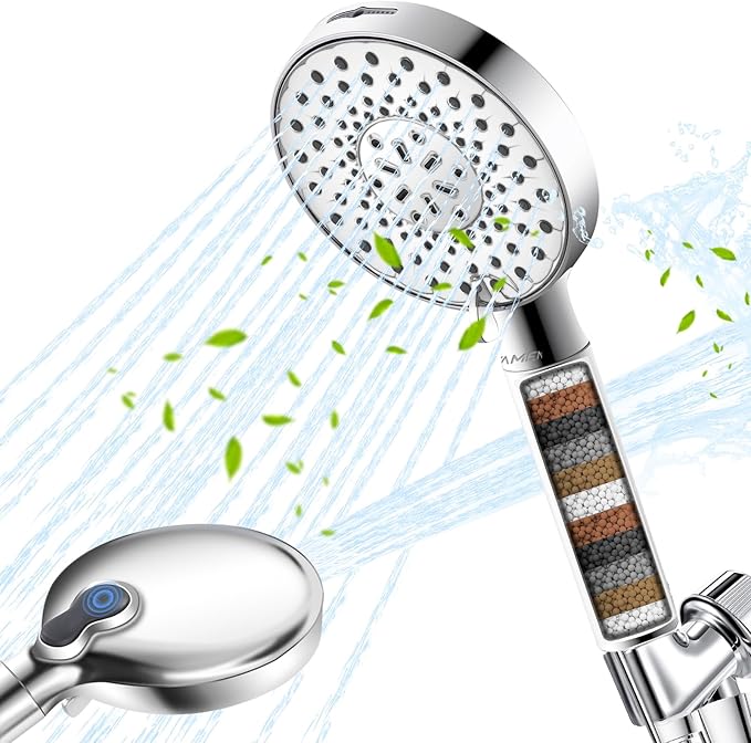 Filtered Shower Head with Handheld, High Pressure 9-Spray Modes Detachable Shower Head with Filter for Hard Water-Remove Chlorine & Impurities, Improve Skin & Hair Health, Chrome