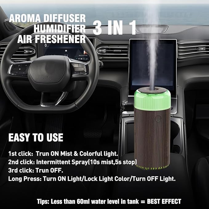 Unee Upgrade Car Diffuser,90ml USB Rechargeable Aroma Essential Oil Aromatherapy Humidifier Diffuser(Built-in Battery Dark Grey Wood Grain)