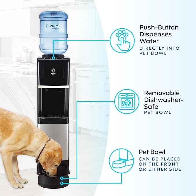 Primo Water Dispenser for 5 Gallon Bottle with Pet Drinking Station - Hot & Cold Top Loading Water Cooler Machine