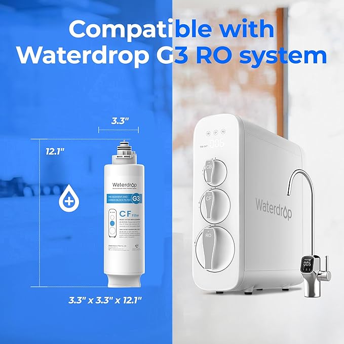 Waterdrop WD-G3-CF Filter, Replacement for WD-G3-W, WD-G3P600 and WD-G3P800-W Reverse Osmosis System, 6-month Lifetime, 2-Pack