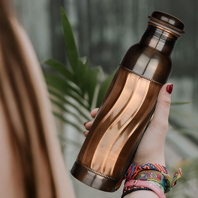 Black Wave Copper Water Bottle Pure Copper Vessel for Drinking - Drink More Water, Lower Your Sugar Intake And Enjoy the Benefits Immediately