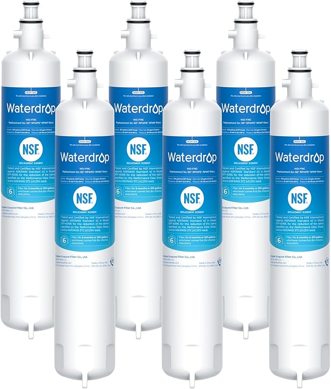 Waterdrop Replacement for GE® RPWFE®, RPWF (Built-in CHIP) Refrigerator Water Filter, Compatible with GFE28GYNFS, GFE28GELDS, PFE28KELDS, PFE28KYNFS, GFD28GELDS, PWE23KELDS, 6 Filters