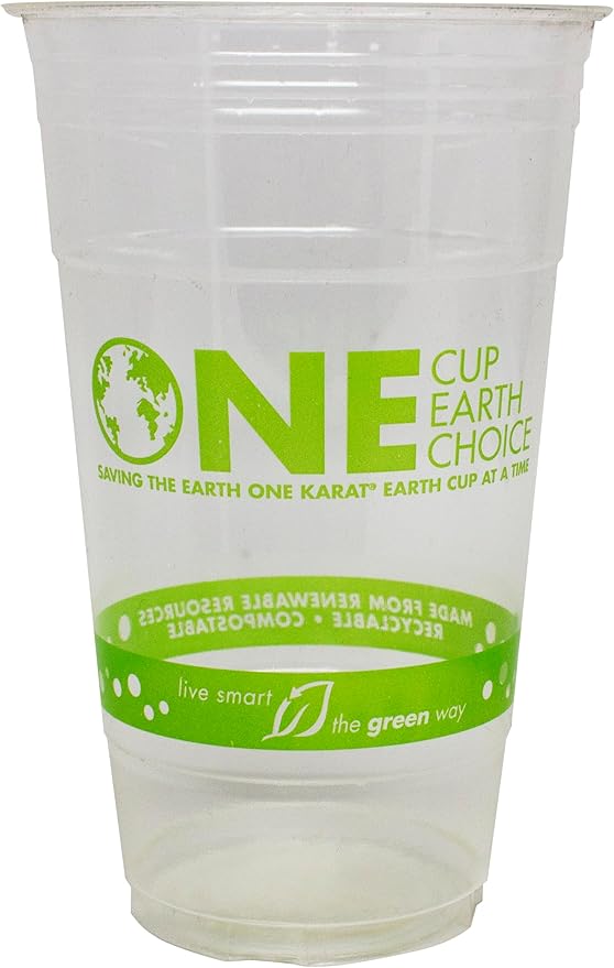 Karat Earth [600 ct - 24 oz] Compostable PLA Plastic Cups, BPI Certified Disposable Renewable Cold Cups for Iced Coffee, Smoothies, and More | Green Line