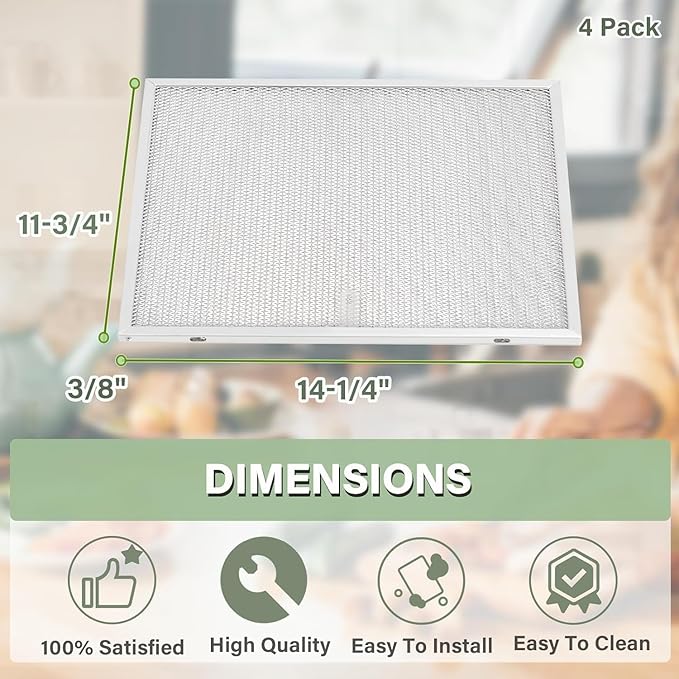 BPS1FA30 Range Hood Grease Filter 11-3/4" x 14-1/4" x 3/8" Compatible with Broan QS1 Nutone Allure WS1 QS2 30" Range Hood, Replaces 99010299 S99010299 S99010305 AP3378953 (4 Pack)