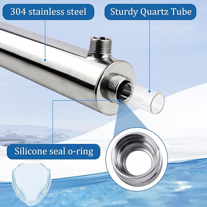 12GPM Ultraviolet Water Filter Replacement for Whole House Reverse Osmosis Drinking Water System, 3s to Fill a 200ml Water Cup, 55W,110V,+1 Extra UV Tube