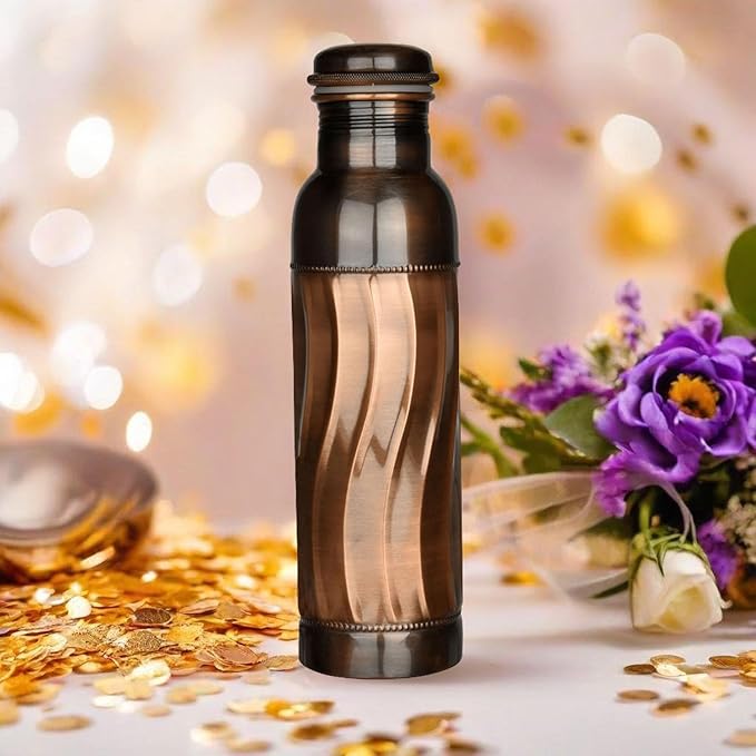Black Wave Copper Water Bottle Pure Copper Vessel for Drinking - Drink More Water, Lower Your Sugar Intake And Enjoy the Benefits Immediately