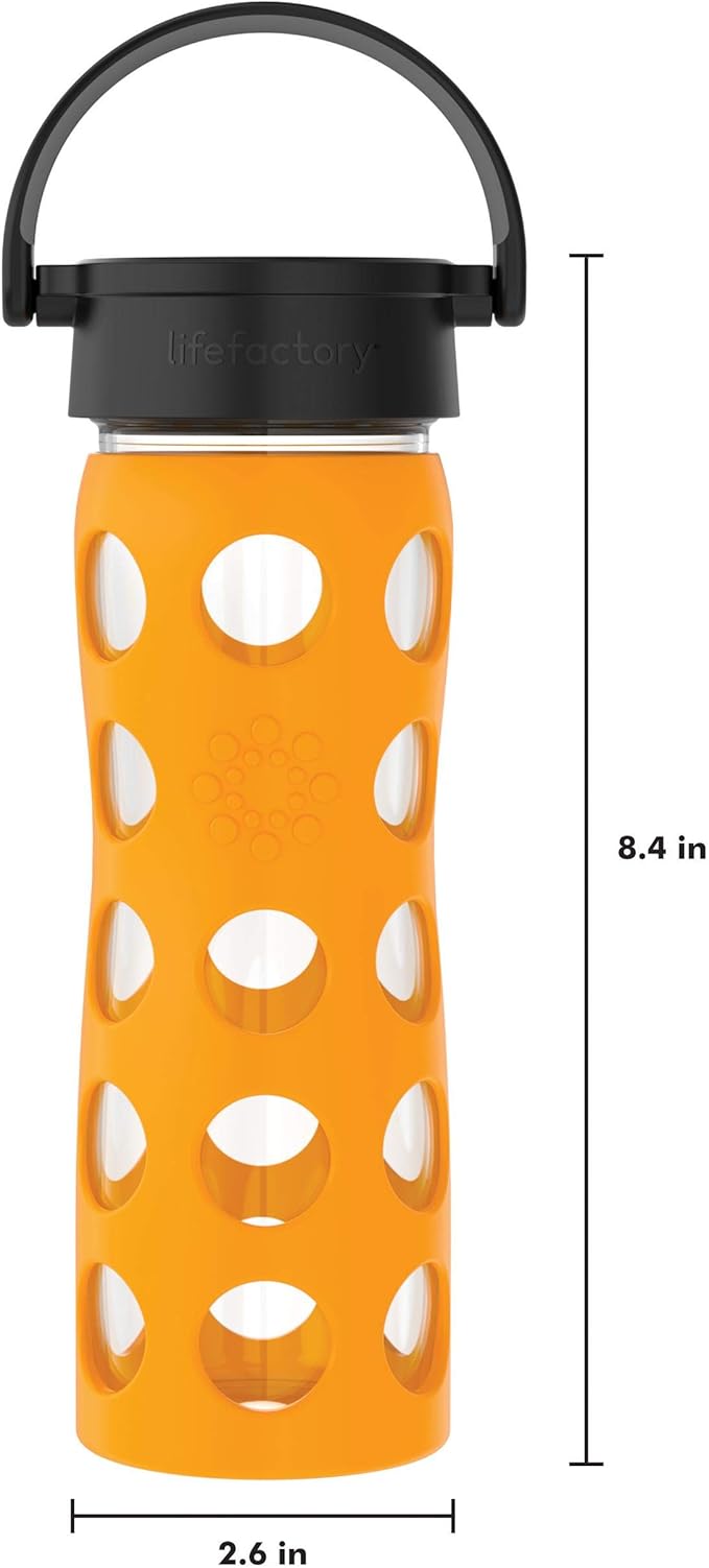 Lifefactory 16-Ounce BPA-Free Glass Water Bottle with Classic Cap and Protective Silicone Sleeve, Marigold