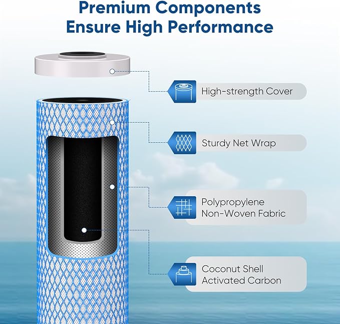 PUREPLUS 5 Micron 20" x 4.5" Whole House Activated Carbon Water Filter, Enhanced Lead Removal Carbon Replacement Cartridge, Compatible with FC25B, EPM-20BB, CB-BB-20, 155783-43, CTO20BB-CQB, 2 PACK