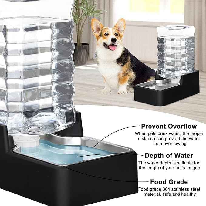 RIZZARI Stainless Steel Pet Water Feeder: 9L Large Gravity Leak-Proof Auto Refill Water Dispenser -Ideal for Multi-Pet Homes- Anti-Tip Base -No Filter- Easy Clean - for 30-60 LB Dogs- Home/Garage