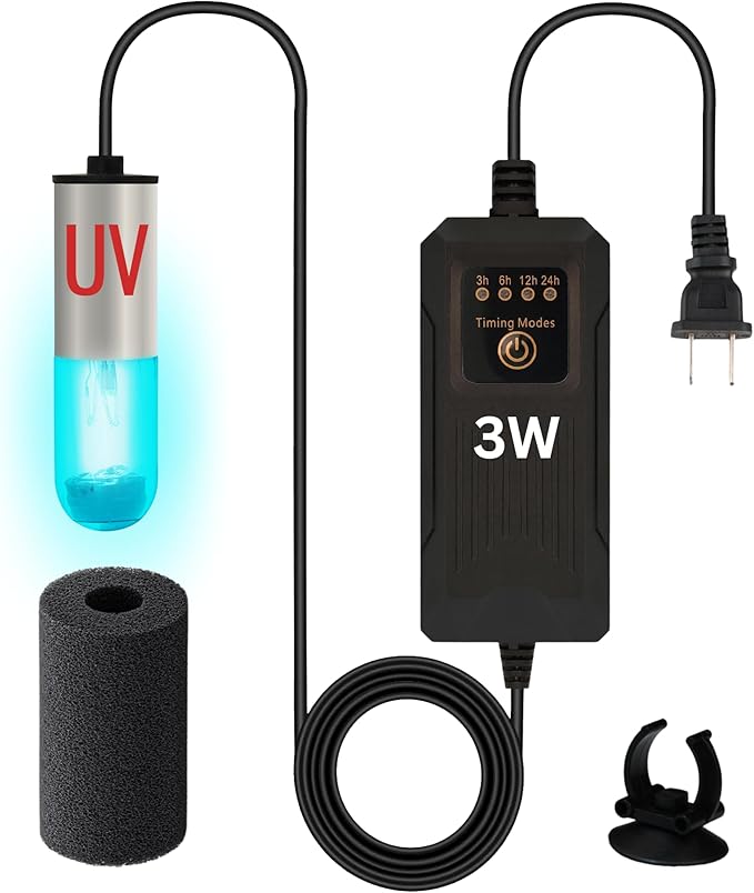 3W Mini UV Light for Aquariums with 4 Timer Modes | UV-C Clean Light for Use in Sump Areas, Filters, Top Filter Boxes & Small Ponds – Keeps Fish Tanks Clear & Healthy