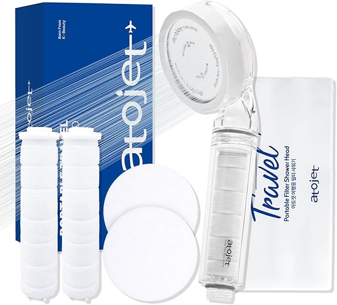 Travel Mini Filtered Shower Set Elevating Korea’s Beauty Legacy - Compact & Portable, Filters Included for Softer Skin & Smoother Hair | Includes 2 Filters & Travel Pouch (JNE150-SET-TRVL)
