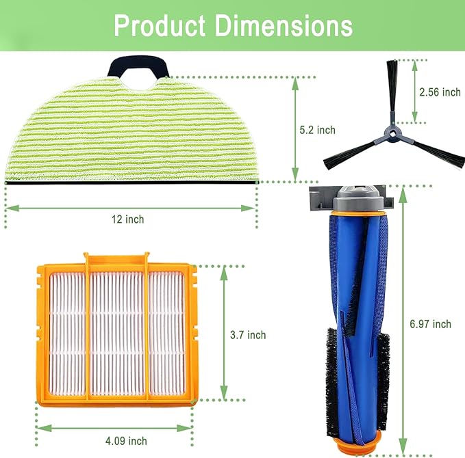 Replacement Parts for Shark AV2610WA RV2610WA Matrix Plus 2- in-1 Robot Vacuum Cleaner,1 Main Brush,3 Filters,3 Mop Pads,6 Side Brushes,1 Pre Filter,1 Filter&1 Pre-Motor Foam&Felt Filter - AquaVibe
