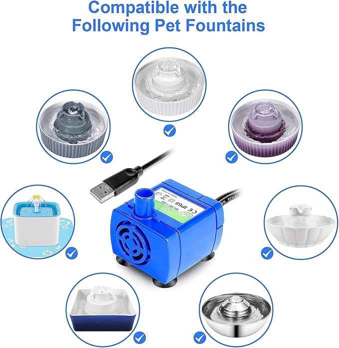 Cat Water Fountain Pump, Pet Fountain No LED Light Replacement Pump DR-DC160 Motor for 360° Cupcake Ceramic and Stainless Steel Cat Drinking Dispenser